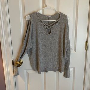 Soft cold shoulder grey sweater
